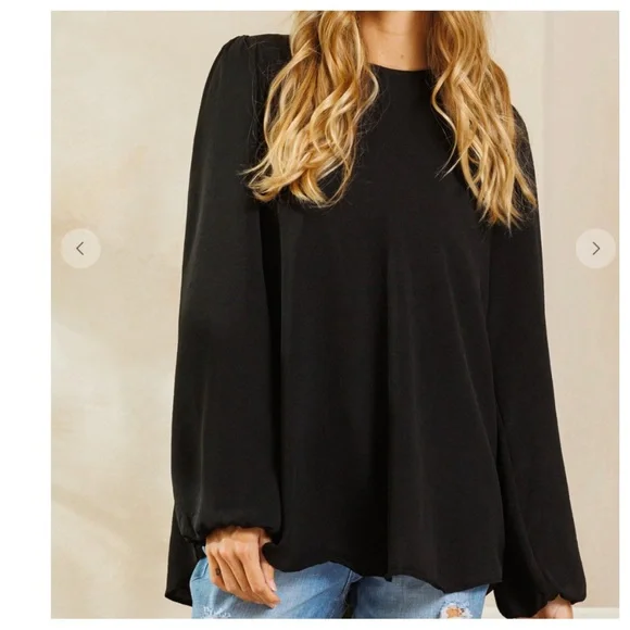 Boho Balloon Long Sleeve Solid Blouse - Picture 5 of 5